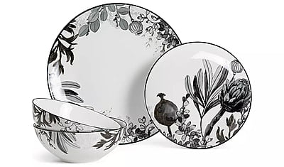 Habitat Monochrome Decal 12Pc Dinner Set