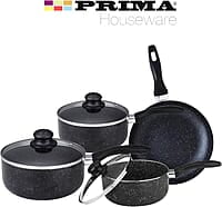 Prima 7Pc Black Marble Coated Aluminium Non Stick Cookware Set Prima 7Pc Black Marble Coated Aluminium Non Stick Cookware Set