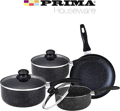 Prima 7Pc Black Marble Coated Aluminium Non Stick Cookware Set