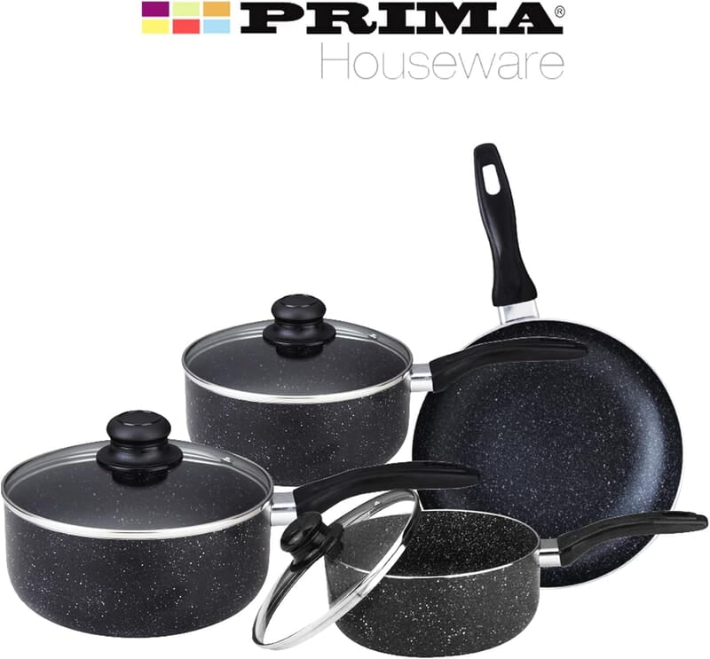 Prima 7Pc Black Marble Coated Aluminium Non Stick Cookware Set Prima 7Pc Black Marble Coated Aluminium Non Stick Cookware Set