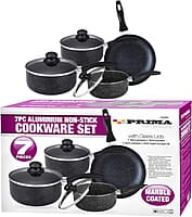 Prima 7Pc Black Marble Coated Aluminium Non Stick Cookware Set Prima 7Pc Black Marble Coated Aluminium Non Stick Cookware Set