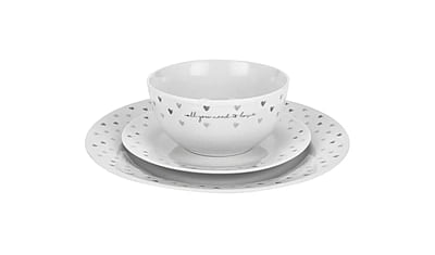 Ah New Grey Hearts 12Pc Dinner Set