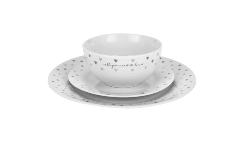 Ah New Grey Hearts 12Pc Dinner Set Ah New Grey Hearts 12Pc Dinner Set