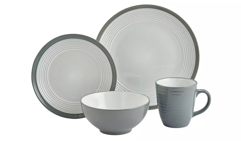 Ah Grey Ribbed Dinner Piece 16 Pc Ah Grey Ribbed Dinner Piece 16 Pc