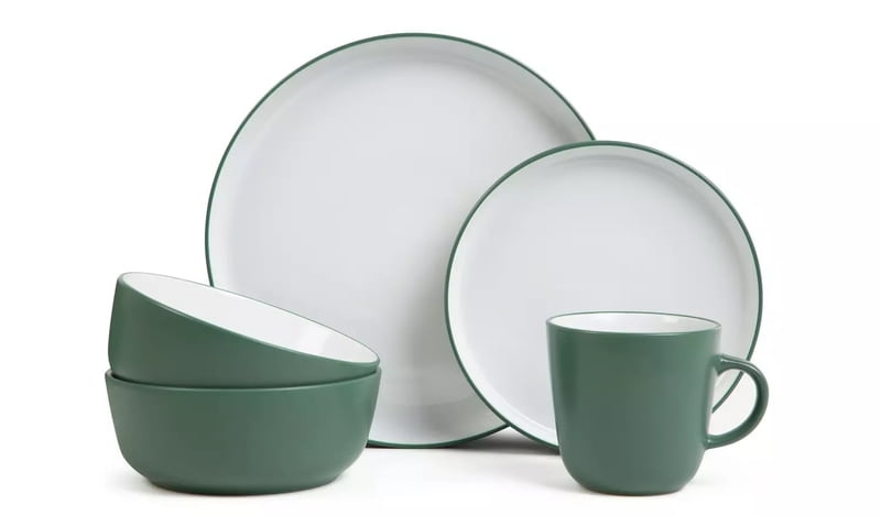 Habitat Two Tone 16Pc Dinn Set White/Grn